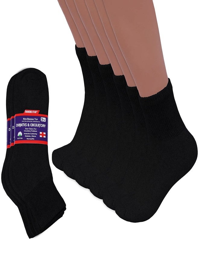 Diamond Star 12 pairs Extra Wide Diabetic Cotton Socks -Quarter Non-Binding, Ankle Socks (Size 10-15) Black - Image 1